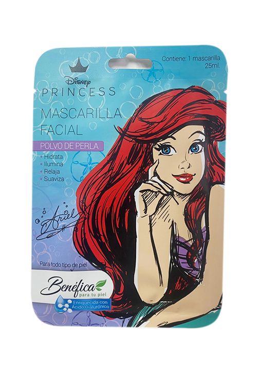 Mascarilla Facial Disney Princesas Ariel Benéfica Polvo De Perla Y Ácido Hialurónico 25ml