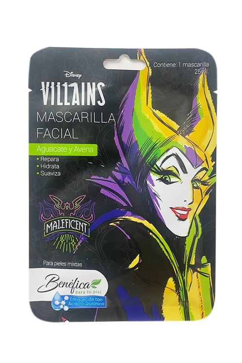 Mascarilla Facial Disney Villanos Maléfica Benéfica Aguacate Y Avena 25ml
