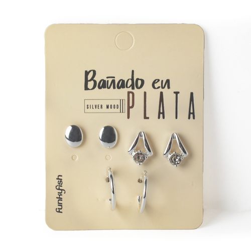 Set De Aretes Bañados En Plata 01520