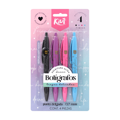 Blister Boligrafos Kiut Colores X4