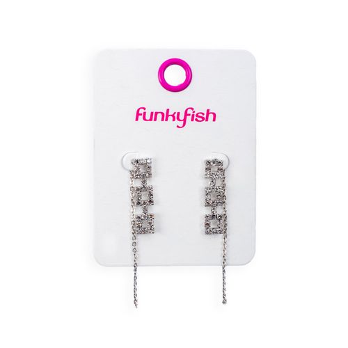 Aretes Plateados Largos con Brillos Funky Fish