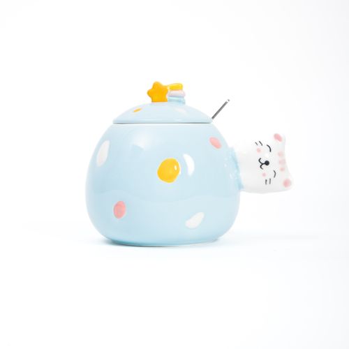 Taza Redonda Celeste con Gato Funky Fish