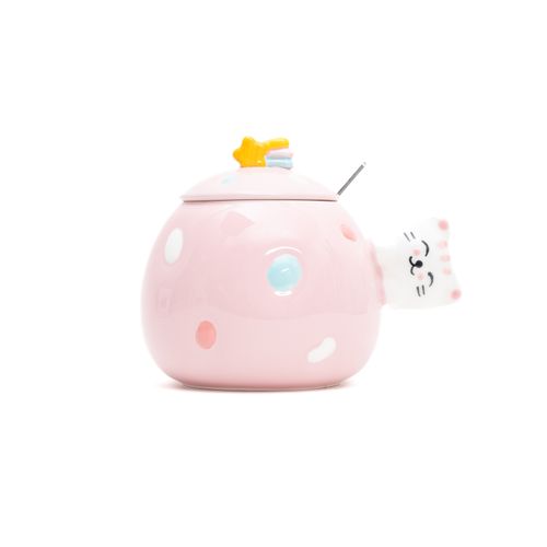 Taza Redonda Rosada con Gato Funky Fish