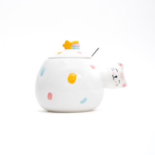 Taza Redonda Blanca con Gato Funky Fish