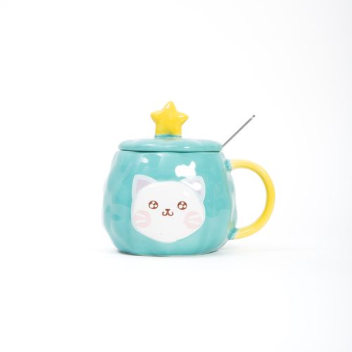 Taza Redonda Turquesa con Gatito Funky Fish