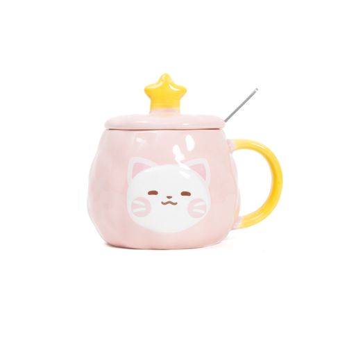 Taza Redonda Rosada con Gatito Funky Fish