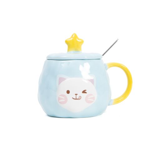 Taza Redonda Celeste con Gatito Funky Fish