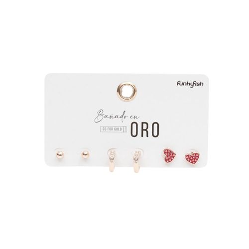 Set De Aretes Bañado En Oro Red Dots
